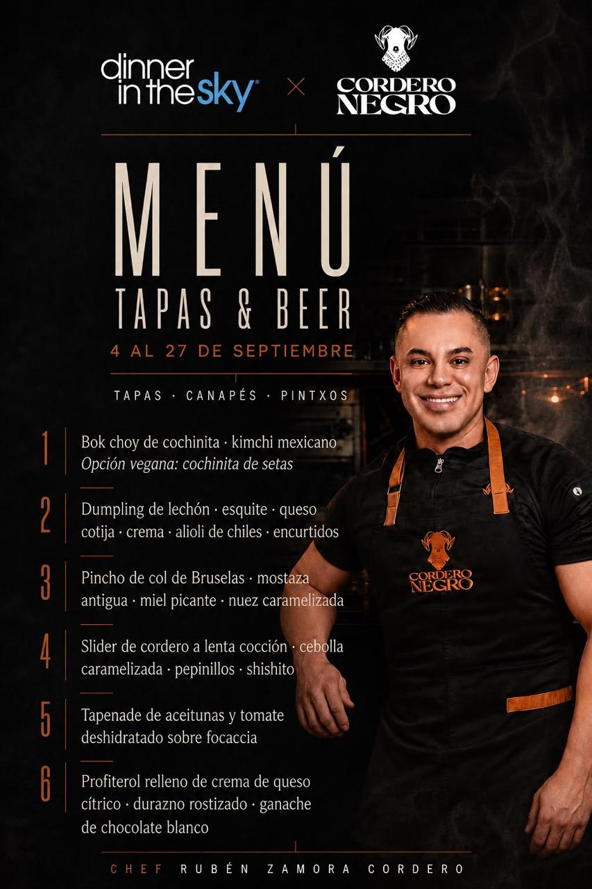 Menu Tapas and Beer Dinner in the Sky Tijuana con Cordero Negro